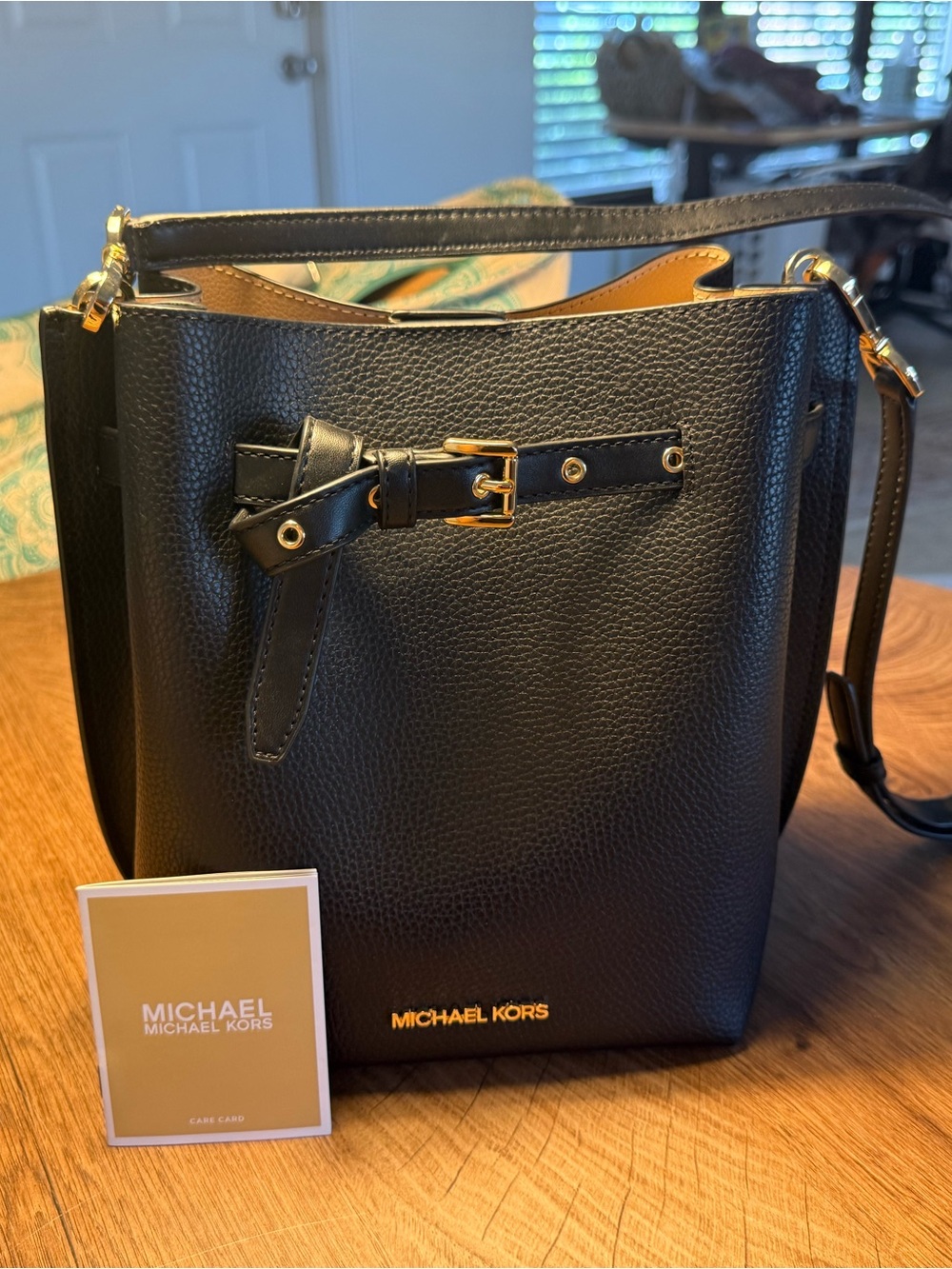 NWOT Michael Kors Black Leather Bucket Bag with Gold Hardware
